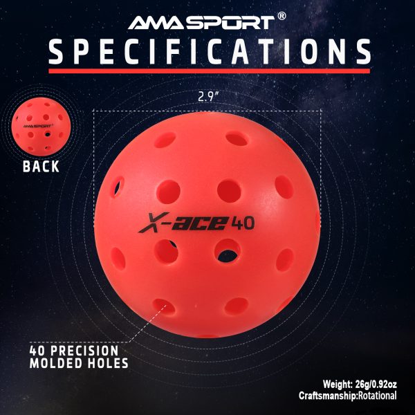 AMA SPORT X-ACE 40 PICKLEBALL BALLS (RED) - Image 2