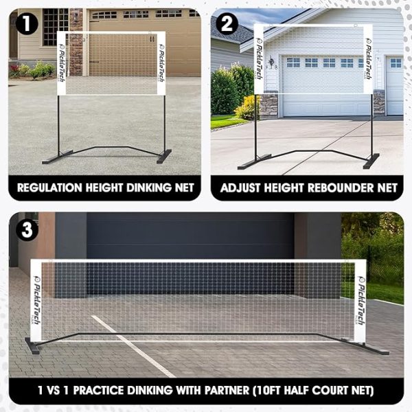 PICKLETECH 3-in-1 PORTABLE ADJUSTABLE PICKLEBALL NET (BLACK/WHITE) - Image 6