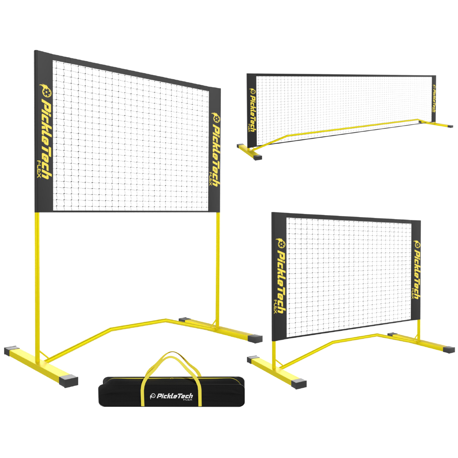 PICKLETECH 3-in-1 PORTABLE ADJUSTABLE PICKLEBALL NET (BLACK/YELLOW)