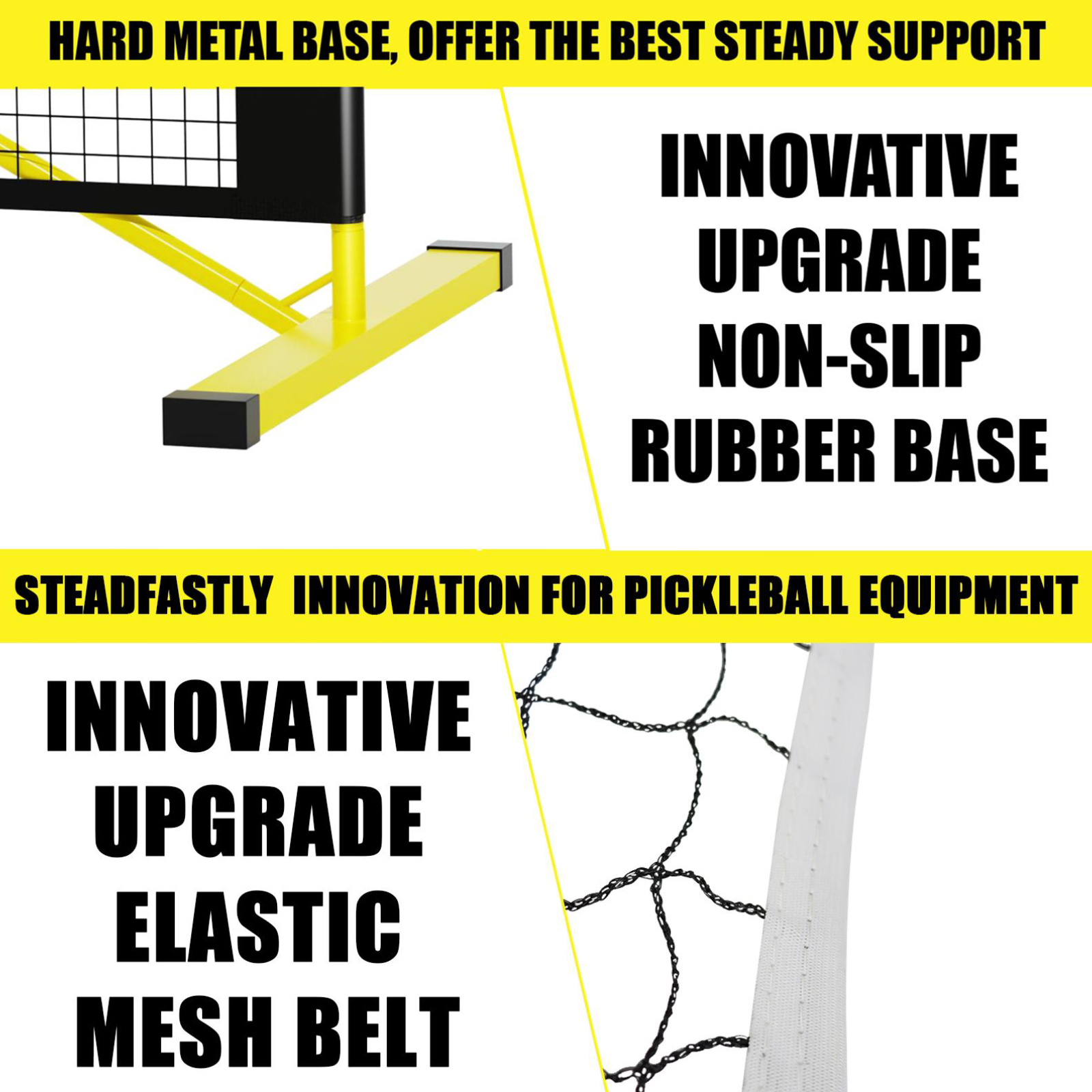 PICKLETECH 3-in-1 PORTABLE ADJUSTABLE PICKLEBALL NET (BLACK/YELLOW) - Image 3