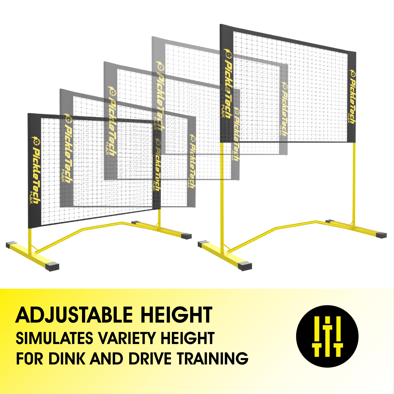 PICKLETECH 3-in-1 PORTABLE ADJUSTABLE PICKLEBALL NET (BLACK/YELLOW) - Image 4