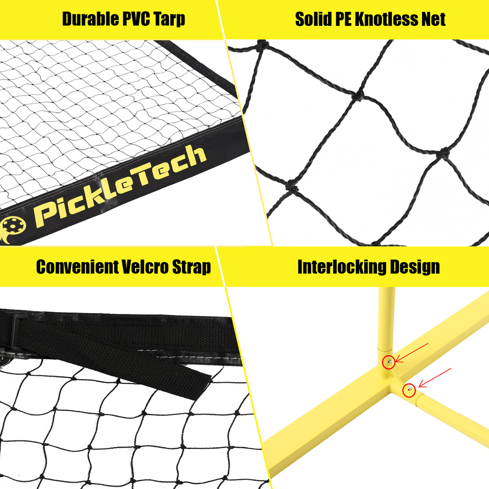 PICKLETECH 2-in-1 PORTABLE PICKLEBALL NET (BLACK/YELLOW) - Image 4