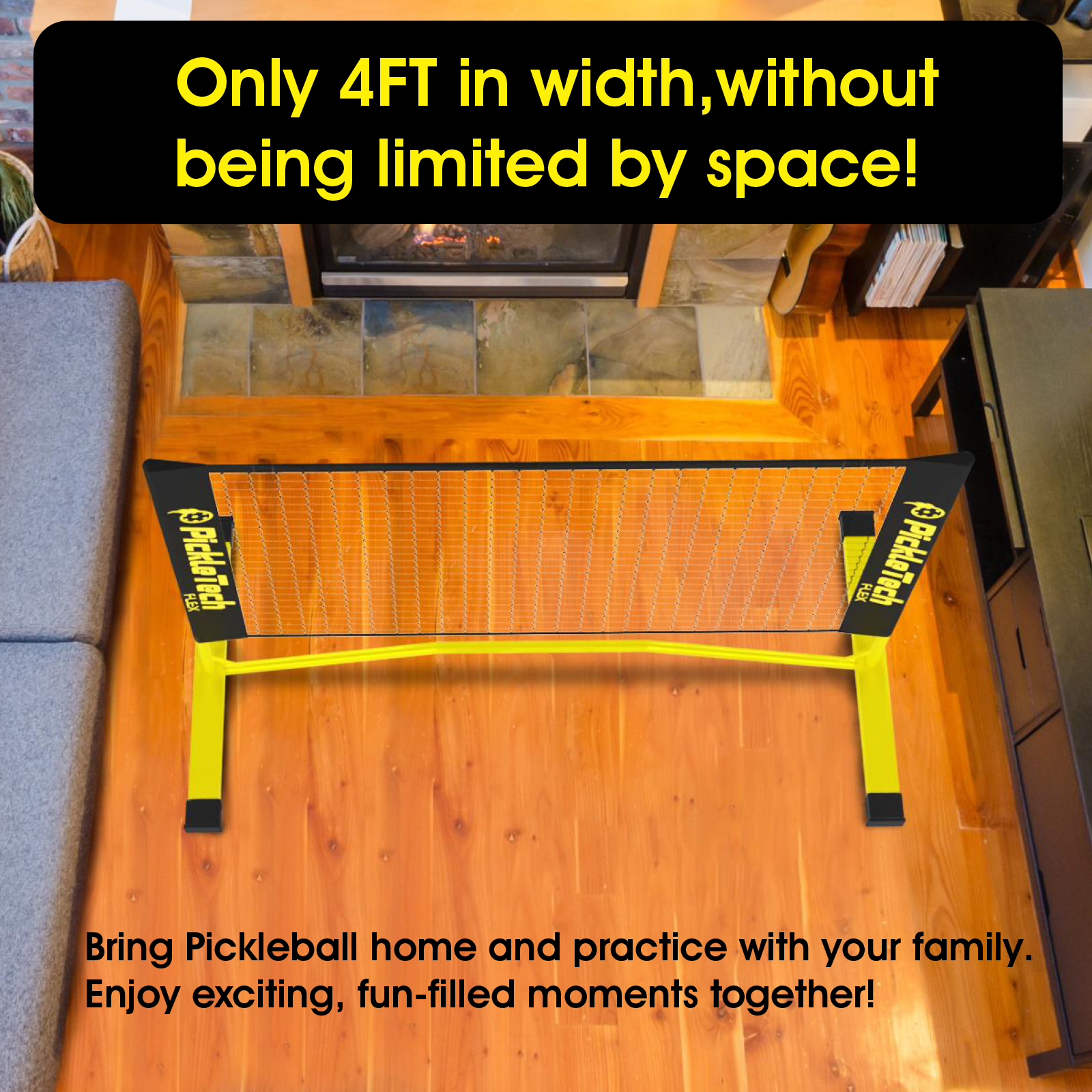 PICKLETECH 3-in-1 PORTABLE ADJUSTABLE PICKLEBALL NET (BLACK/YELLOW) - Image 6