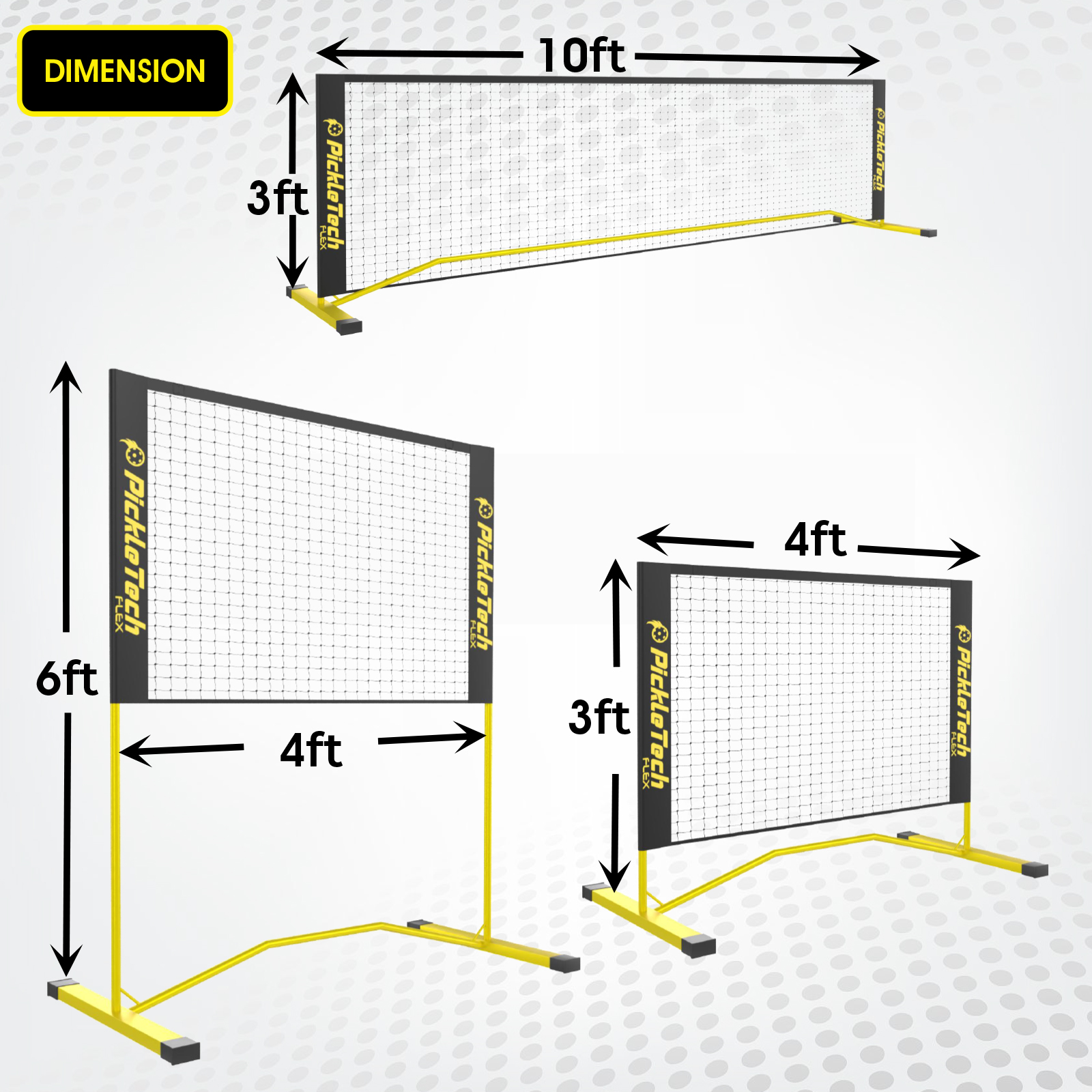 PICKLETECH 3-in-1 PORTABLE ADJUSTABLE PICKLEBALL NET (BLACK/YELLOW) - Image 8