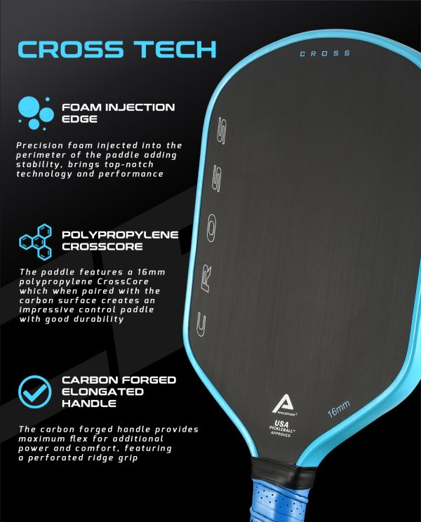 AMA SPORT CROSS 16MM PICKLEBALL PADDLE + PADDLE CASE - Image 3