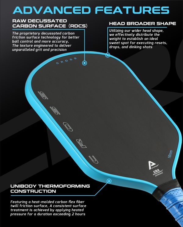 AMA SPORT CROSS 16MM PICKLEBALL PADDLE + PADDLE CASE - Image 4