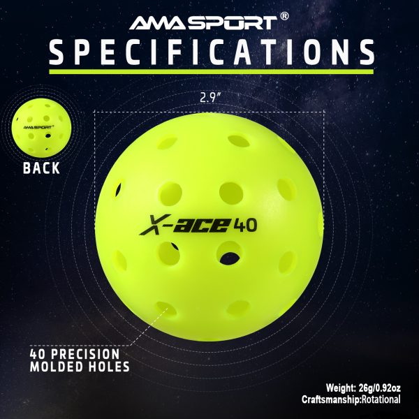 AMA SPORT X-ACE 40 PICKLEBALL BALLS (GREEN) - Image 2