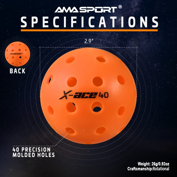 AMA SPORT X-ACE 40 PICKLEBALL BALLS (ORANGE) - Image 2